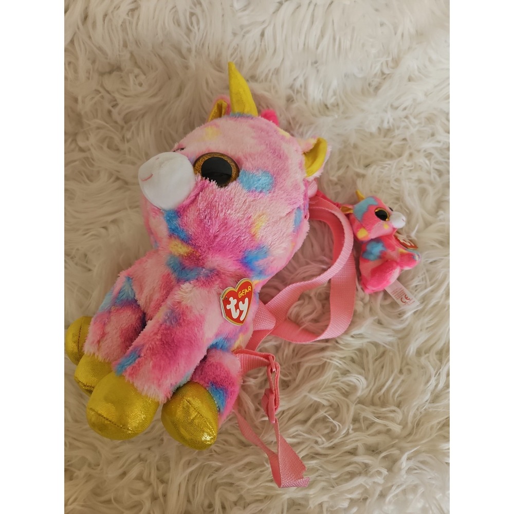 TY Beanie Boo Fantasia Unicorn Backpack 10" Plush Purse and Small Keychain